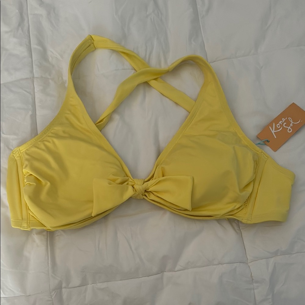 NWT Kona Sol Sunny Yellow Bikini Top with Bow